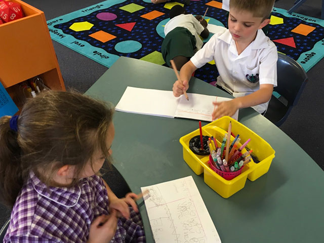 Holy Cross Yr 1 students put pencil to paper and collaborate on their design plans